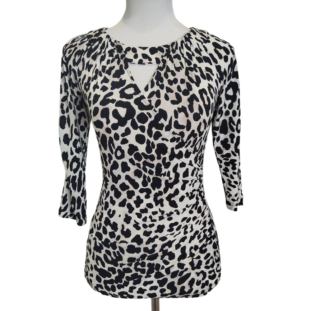 Cache 90s Y2K leopard print blouse rouched key ho… - image 1